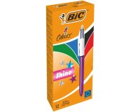 Stylo-bille bic 4 couleurs shine pointe 1mm écriture moyenne corps violet métallisé brillant