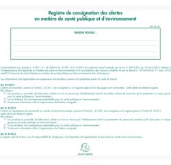 Registre de consignation des alertes en matière de santé publique et d'environnement Exacompta - 20 pages
