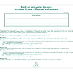 Registre de consignation des alertes en matière de santé publique et d'environnement Exacompta - 20 pages