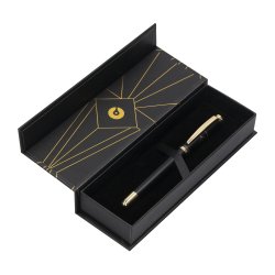 Stylo-bille belius soiree aluminium details et attributs or encre bleue coloris noir dans coffret cadeau