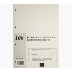 Recharge de 100 feuillets A4 80g pour reliure juridique 4 ou 6 anneaux