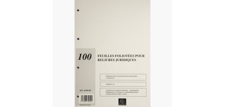 Recharge de 100 feuillets A4 80g pour reliure juridique 4 anneaux - Ivoire