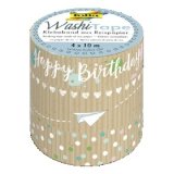 Ruban adhesif decoratif washi tape papier kraft ii happy    birthday longueur 10m pack 4  rouleaux 3x15mm + 1x5mm