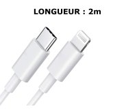 DLH Cable USB-C vers Apple lightning certifie MFI 2m 3.25A 65W max blanc
