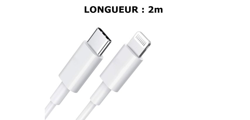 DLH Cable USB-C vers Apple lightning certifie MFI 2m 3.25A 65W max blanc