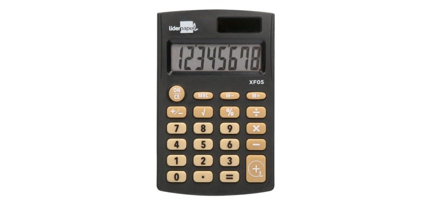 Calculadora liderpapel bolsillo xf05 8 digitos solar y pilas color negro 98x62x8 mm
