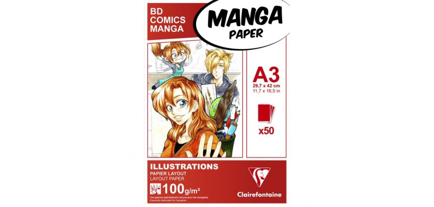 Manga Illustrations bloc collé 50F A3 100g
