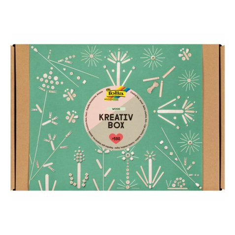 Boite creative wood folia perles en bois pinces         allumettes batonnets boutons  certifie fsc assortiment 500