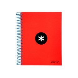 Cahier spirale antartik a5 240p 90g couverture rembordee quadrillage 5mm 6 trous       coil-lock coloris rouge