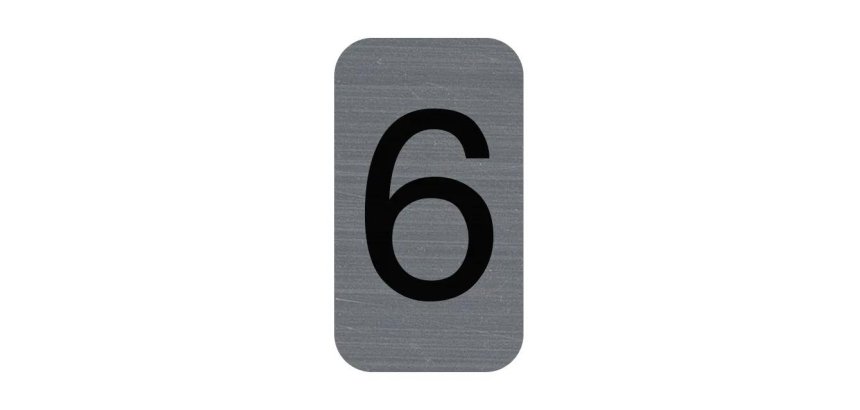 Plaque adhésive imitation Aluminium Chiffre 6 2,5x4,4 cm - Gris