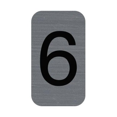 Plaque adhésive imitation Aluminium Chiffre 6 2,5x4,4 cm 67186E