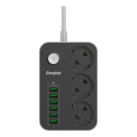 Energizer EPB2500W01EU power extension 2 m 3 AC outlet(s) Indoor White, Black
