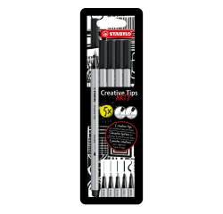 Feutre stabilo creative tips arty encre base eau pointes   assorties coloris noir etui 5 unites
