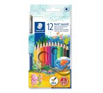 Crayon couleur staedtler noris club aquarell mine 3mm abs anti-casse pinceau inclus coloris vifs étui carton 12 unités