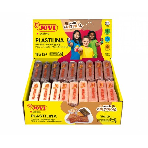 Plastilina, présentoir de pâte à modeler 18 x 50 gr, couleurs multicultural (3 unités x 6 couleurs)