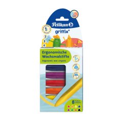 Crayon cire pelikan griffix triangulaire coloris assortis etui 8 unites