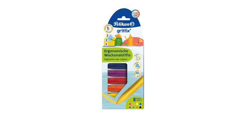 Crayon cire pelikan griffix triangulaire coloris assortis etui 8 unites