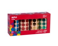 Gommette apli kids forme rondediam. 20mm coloris metallises jaune bleu rouge vert pack de 4 rouleaux 5640 unites