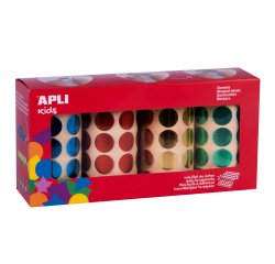 Gommette apli kids forme rondediam. 20mm coloris metallises jaune bleu rouge vert pack de 4 rouleaux 5640 unites