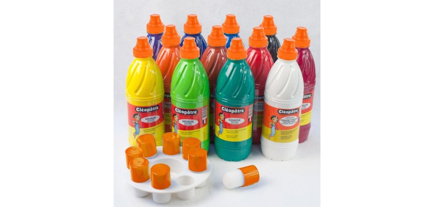 Gouache liquide cleopatre nefertari 1l + palette + 8    pinceaux pochoirs assortiment de 12 unites