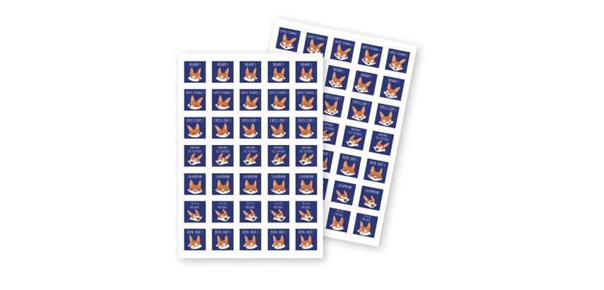 Gommette éducative maildor bon points renards 148x210mm sachet 700 unités