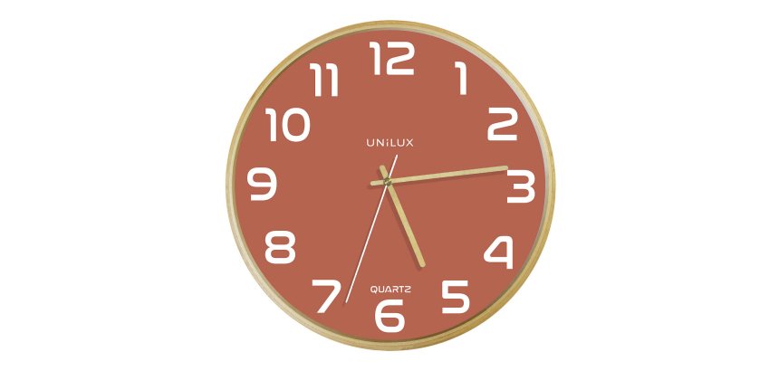 Pendule quartz Unilux baltic diamètre 31,5 cm hêtre / brique