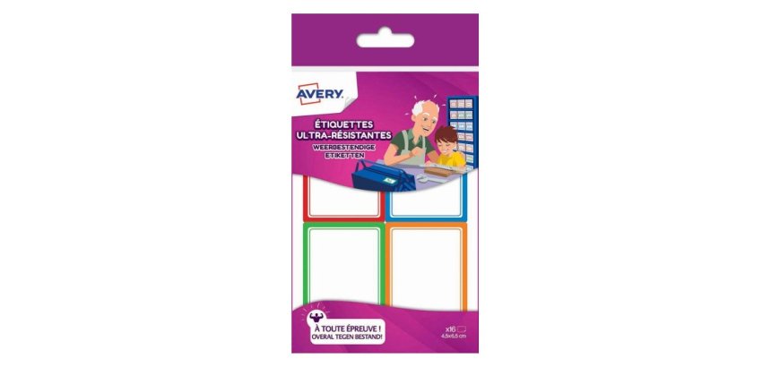 Étiquette avery adhésive 44x64mm cadre couleur ultra-résistante boîte 16 unités