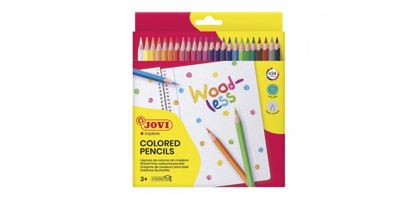 Crayon couleur jovi woodless triangulaire mine resistante  haut pouvoir couvrant inodore couleurs vives etui 24 unites