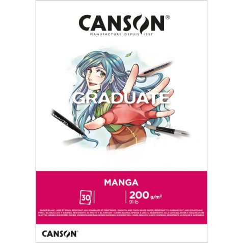 Bloc de 30 feuilles GRADUATE Manga. A3, 200gr. Blanc, lisse et résistant aux gommages et grattages