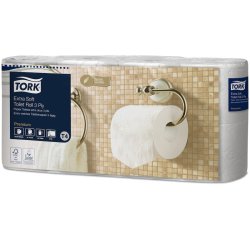 Papier toilette tork premium rouleau traditionnel extra    doux  155f 3plis ecolabel     paquet de 8 rouleaux