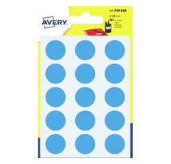 Etichette adesive tonde PSA - in carta - permanenti - diametro 19 mm - 15 et/fg - 6 fogli - blu - Avery