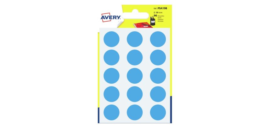 Etichette adesive tonde PSA - in carta - permanenti - diametro 19 mm - 15 et/fg - 6 fogli - blu - Avery