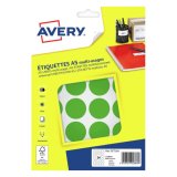 Etiquette avery multi-usages diam. 30 mm impression laser  / jet d'encre / copieur       coloris vert 240 unites