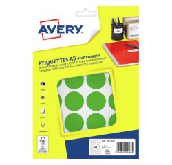 Etiquette avery multi-usages diam. 30 mm impression laser  / jet d'encre / copieur       coloris vert 240 unites