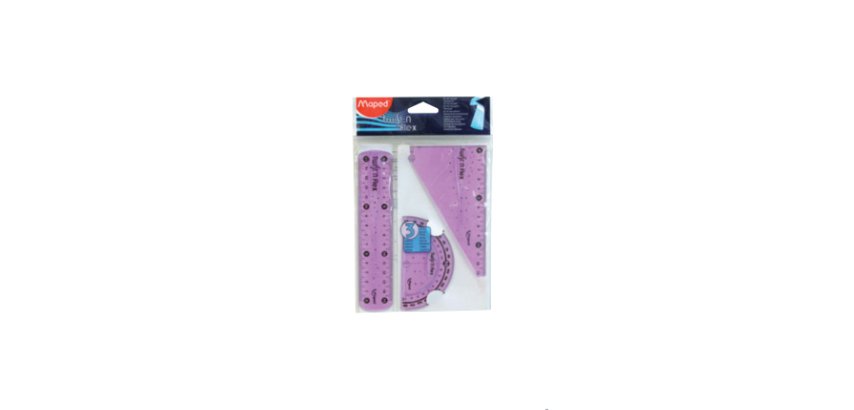 Kit maped twist'n'fix 3 pièces souple incassable règle 15 cm équerre 60 degrés 15cm rapporteur 180 degrés 10cm assortis