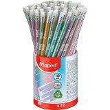 Crayons graphite bois, embout gomme, BLACK'PEPS GLITTER, HB en pot de 72