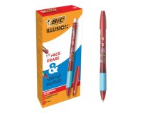 Roller bic gel-ocity illusion pointe moyenne 0,7mm grip caoutchouc encre effacable et rechargeable rouge + 2 recharges