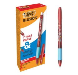 Roller bic gel-ocity illusion pointe moyenne 0,7mm grip caoutchouc encre effacable et rechargeable rouge + 2 recharges