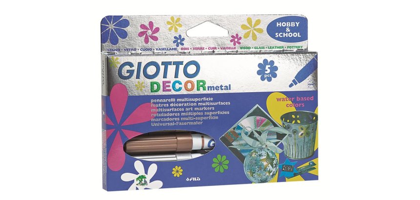 F.I.L.A. Astuccio 5 Giotto Decor Colori Metallizzati - Per Decorare Cartoncino, Legno, Vetro, Cuoio, Plastica, Sassi, Das, Metallo Ecc.