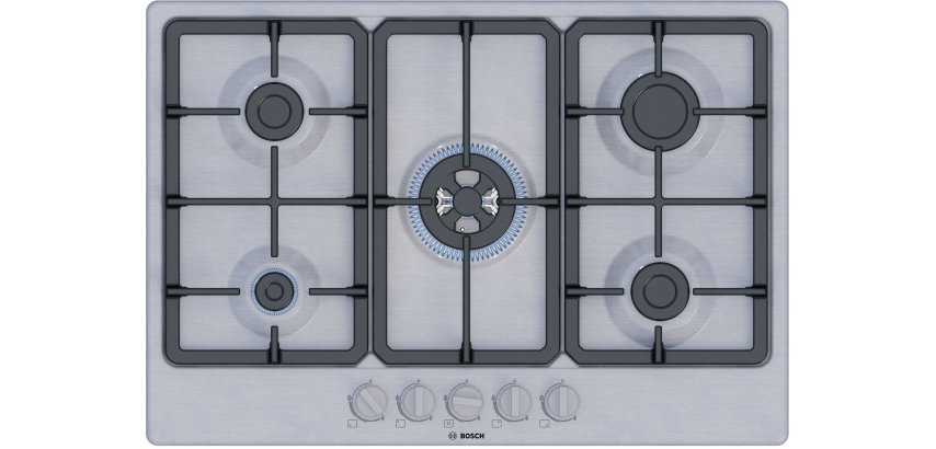 BOSCH Plaque gaz PGQ7B5K90, Série 4, 75 cm, Brûleur Wok