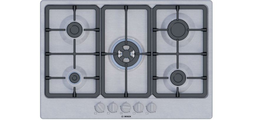 BOSCH Plaque gaz PGQ7B5K90, Série 4, 75 cm, Brûleur Wok