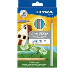 Etui crayons de couleur super ferby lyra forme triangulaire bois 12cm mine 6mm 12 unites  coloris metalliques assortis
