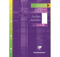 Feuillets mobiles Dessin sous étui A4 60 pages uni - Blanc