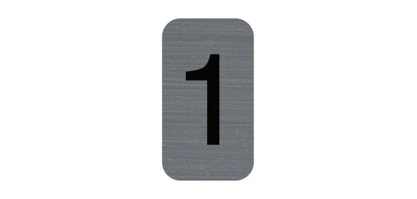 Plaque adhésive imitation Aluminium Chiffre 1 2,5x4,4 cm - Gris