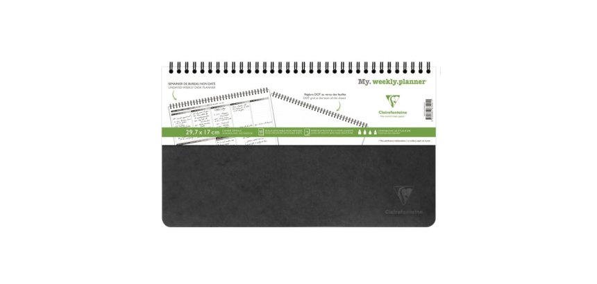 My.weekly.planner Age Bag cahier reliure intégrale en-tête 29,7x17 cm 120 pages détachables Semainier de bureau non daté et réglure DOT au verso - Noir