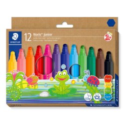 Feutre coloriage staedtler noris junior 329 hexagonal    pointe large coloris assortis etui carton 12 unites