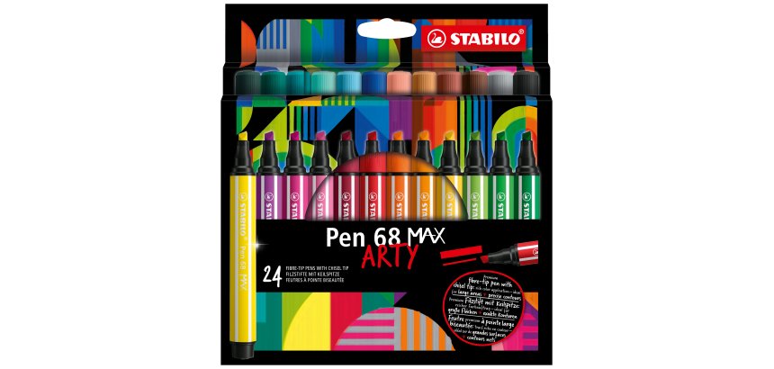 Feutre coloriage stabilo pen 68 max arty encre aquarellablepointe large biseautee etui carton 24 coloris assortis