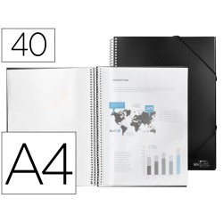 Protège-documents liderpapel polypropylène couverture rigide spirale 40 pochettes fixes a4 210x297mm coloris noir