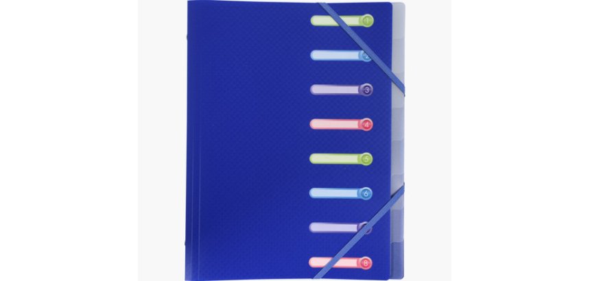 Trieur exacompta 3 rabats polypro a4 avec elastiques et fenetres 8 compartiments      coloris assortis
