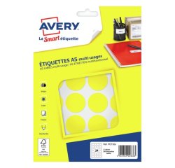 Etiquette avery multi-usages diam. 30 mm impression laser  / jet d'encre / copieur       coloris jaune 240 unites
